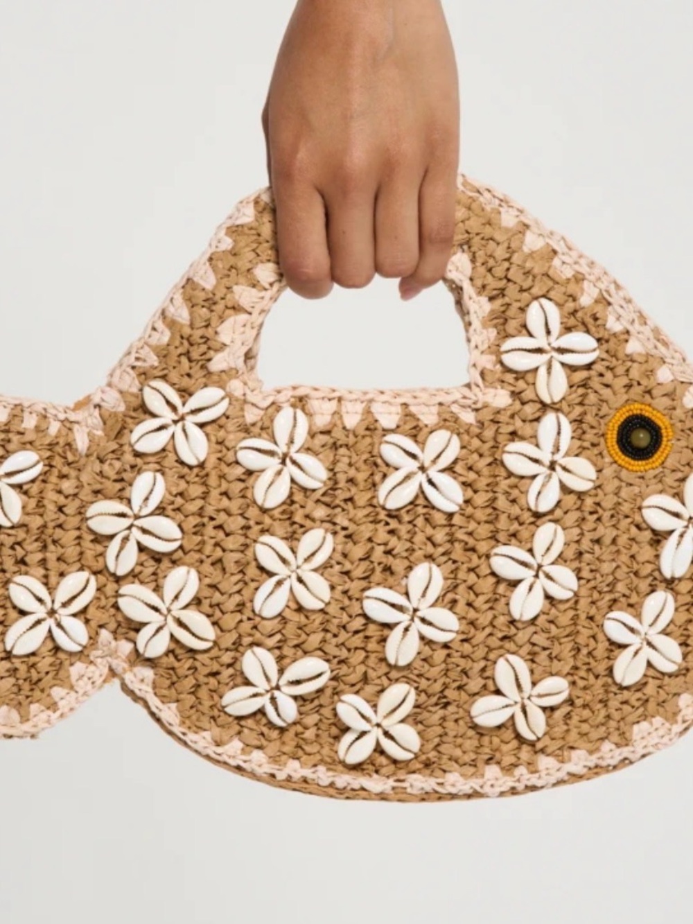 Woven Shell-Embellished Tan Fish Tote SimonMiller